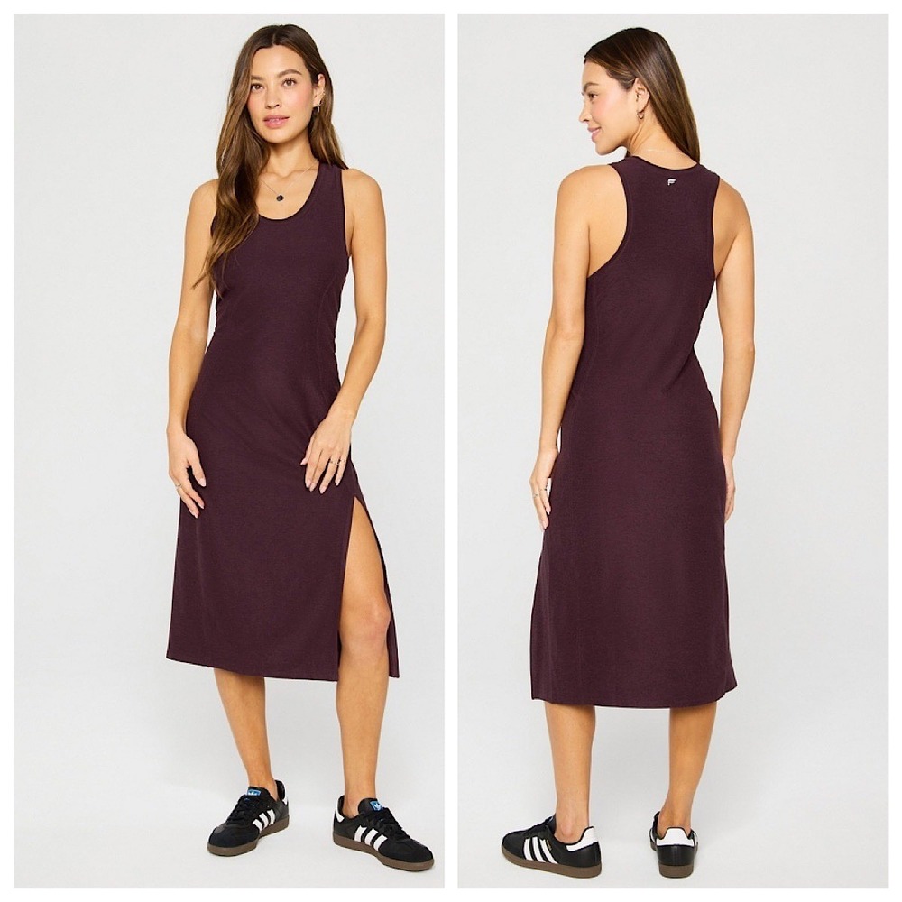 Fabletics Cloud Jersey Tank Dress Womens Sz S Burgundy Side Slit Scoop Neck